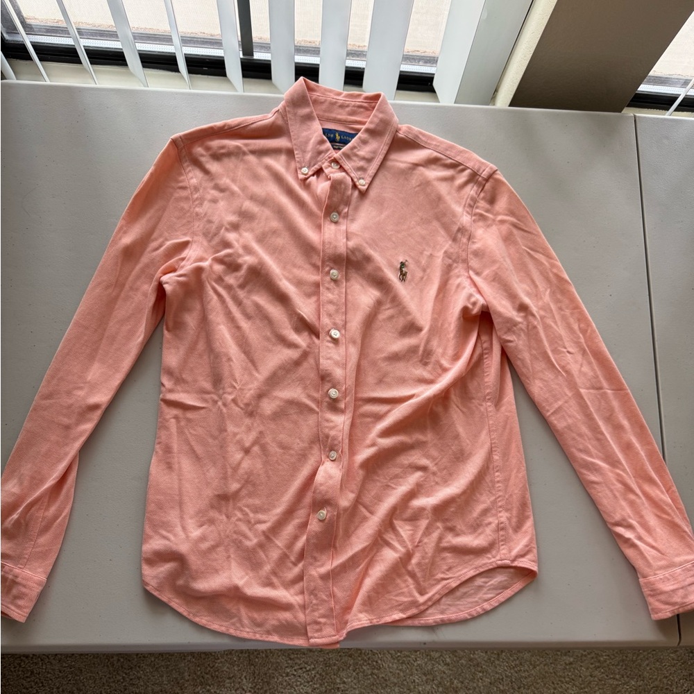 Ralph Lauren Light Orange Knit Oxford Button Down Shirt